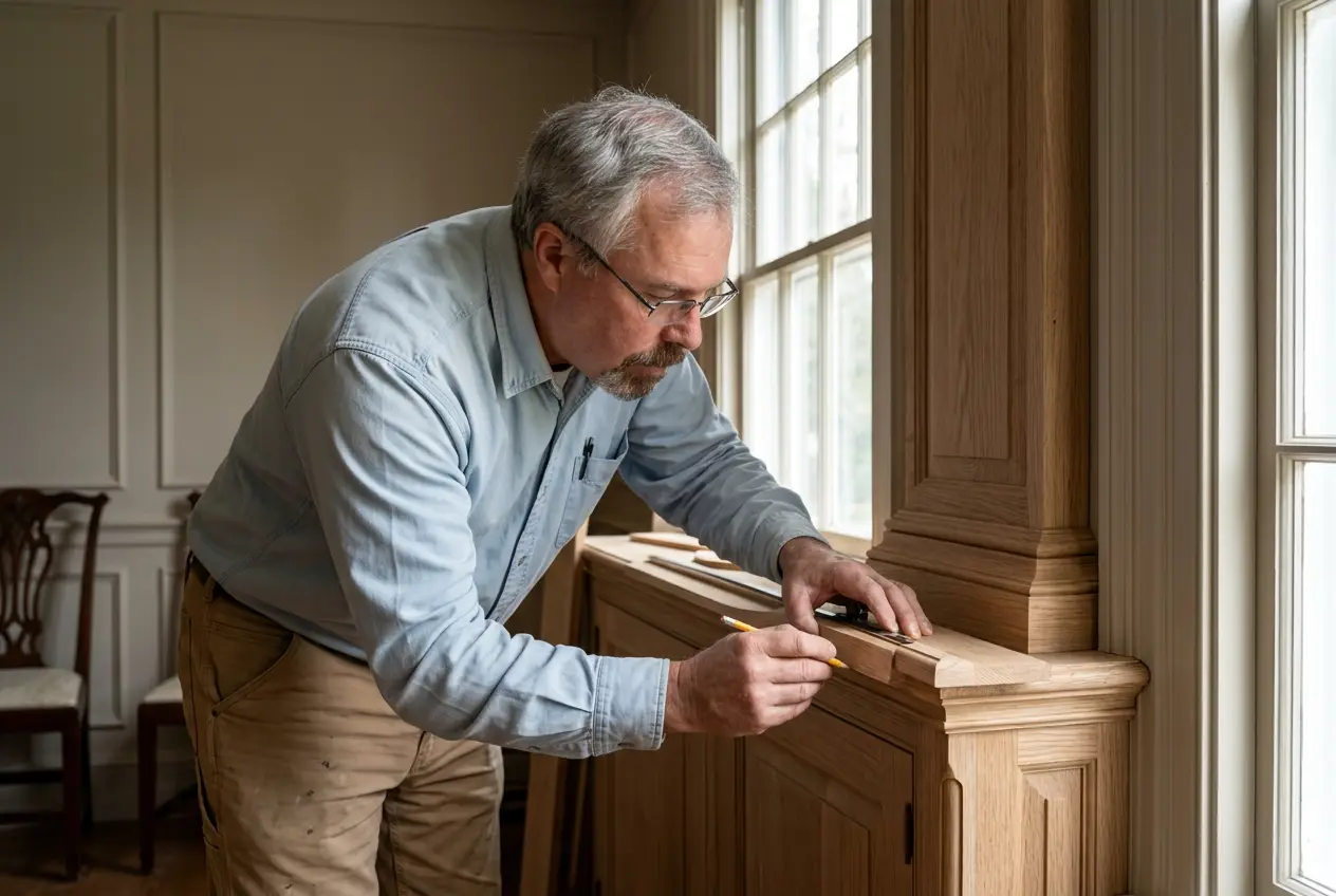 Fitting shaped oak trim to a built in cabinet