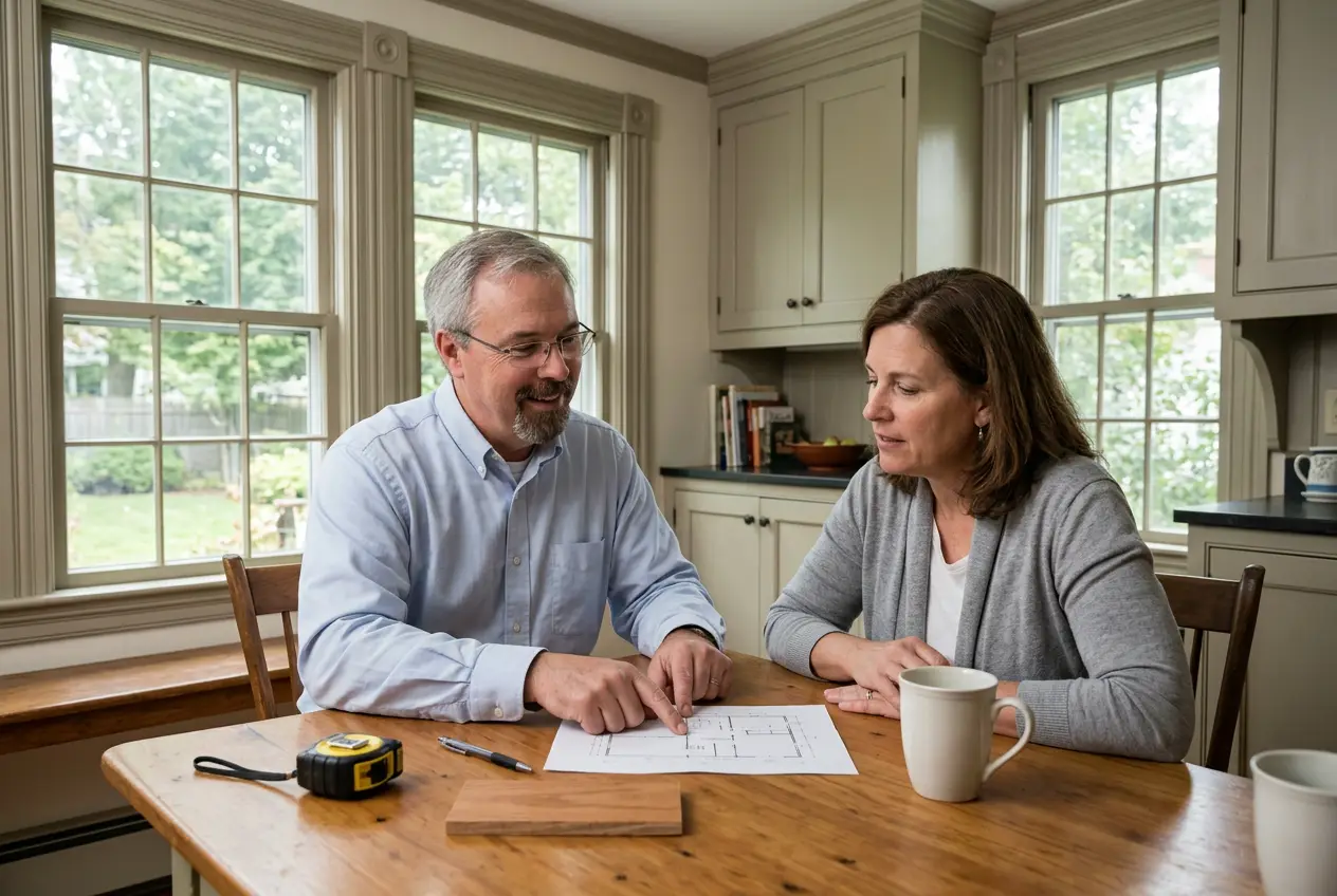 John discussing a remodeling plan with a homeowner