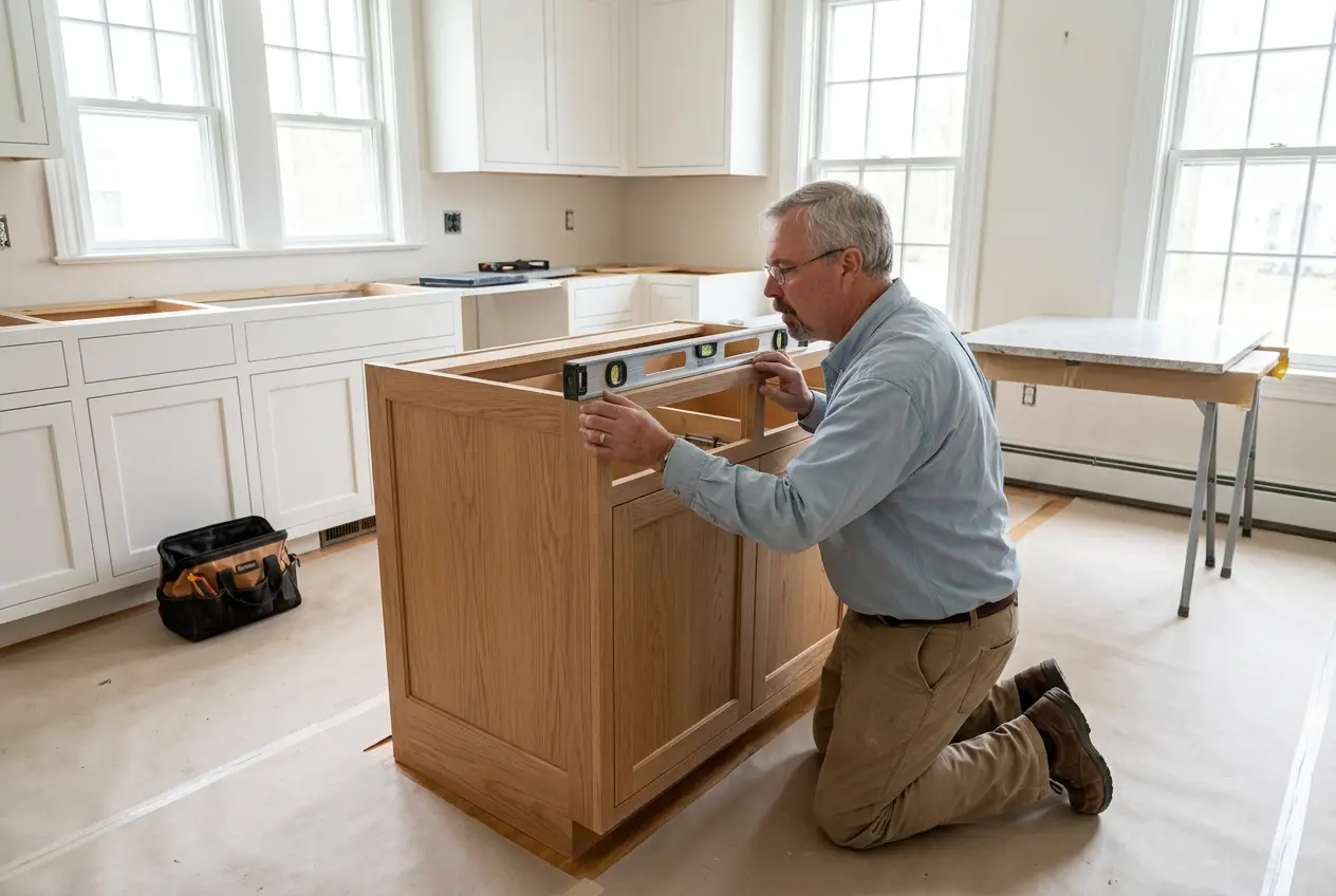 Leveling a natural oak kitchen island